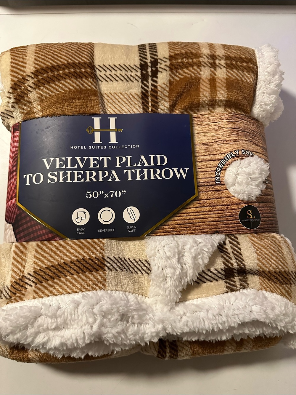 Hotel Collection Velvet Plaid to Sherpa Throw - Brown & Cream Plaid